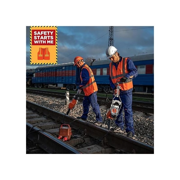 Refleksvest med høy synlighet og glidelåslommer foran - Oppfyller ANSI/ISEA-standarder (Oransje farge - Størrelse: L)