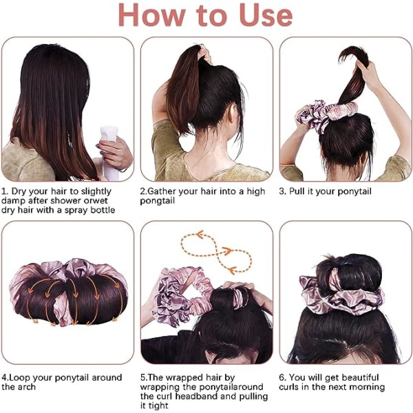 TG Varmefrie Krøller Hodebånd, Myk Sovende Curling Scrunchie for Langt/Middelslangt Hår, Varmefri Hårcurlers Scrunchie Satin Overnight Curls Hodebånd