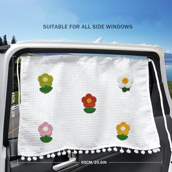 Bilfönstersolskydd, 2-pack bomull med sugkoppar, UV-skydd för spädbarn, vit liten björn, 64 x 42 cm