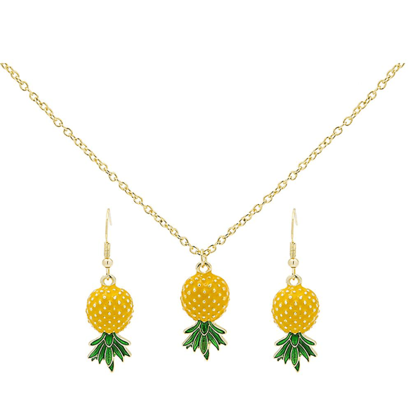 1 Sæt Ananas Øreringe Halskæde Frugt Øre Dangler Halskæde Dame Smykker (50x3cm)