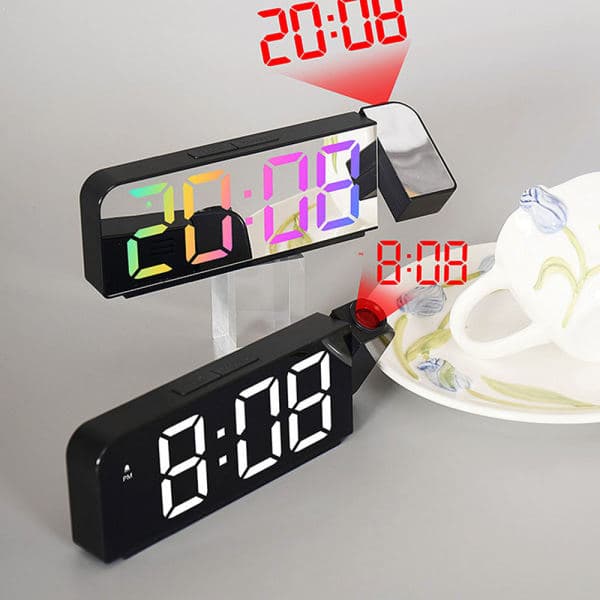 LED Projection Alarm Clock with Temperature Display Colorful Adjustable Personalized LED Clock for Living Room Office