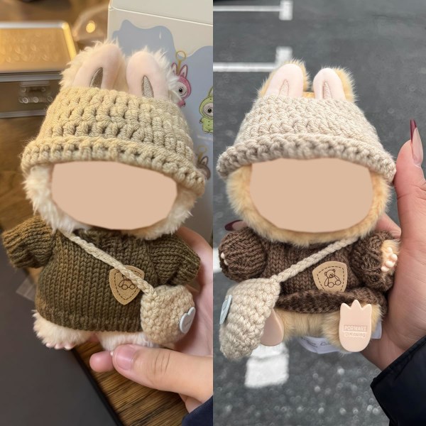 Kläder för Labubu (INGEN Docka), Hatt & Overall Set för 17 cm Labubu Tillbehör Kostym Knitted