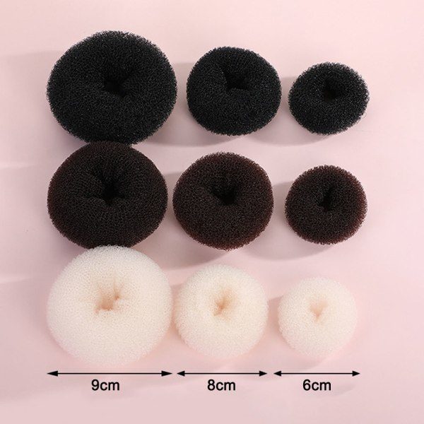 TG Pakke med 3 Donut Hårbulle Former Knot Ring Bulle Sort