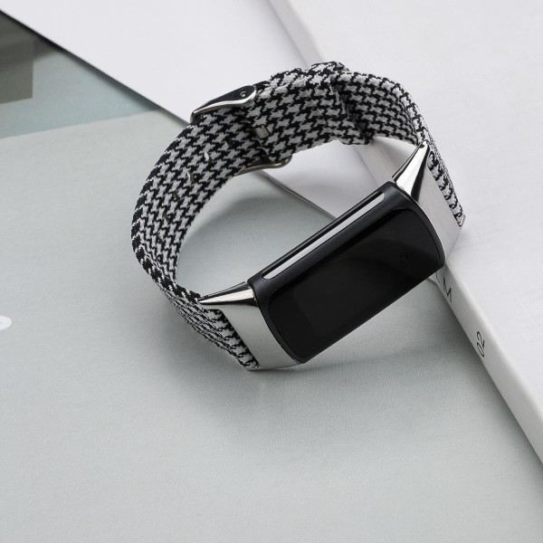 Armbånd til Fitbit Charge 5 Nylon Sort & Hvid 120-160mm Sort, Hvid