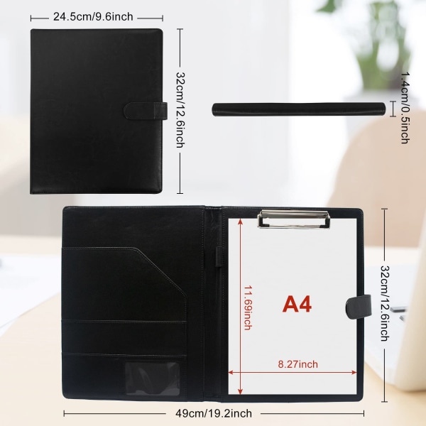 A4 Magnetisk Konferensmapp Klippbräda med Förvaringsportfölj Padfolio PU Läder Intervju Dokument Organizer