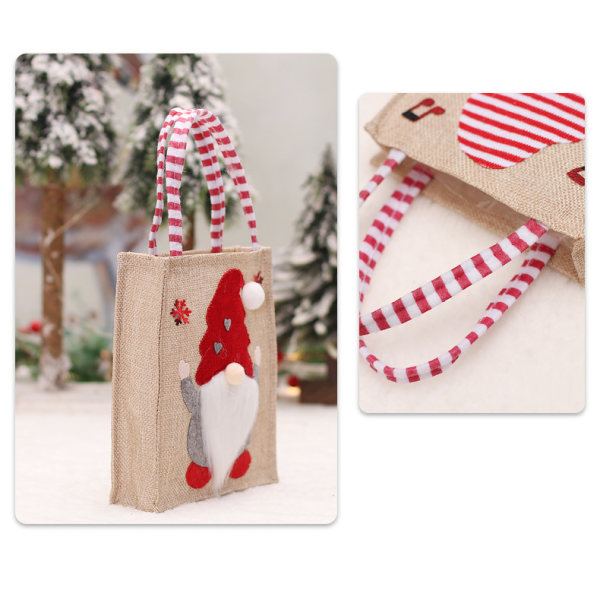 Canvas julklappspåsar, 3 st julpapperspåsar med håndtag Julklappspåsar med jultryk for presentinslagning Julfest Suppli