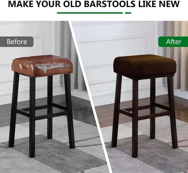 Rektangulära barstolöverdrag, set om 2, töjbara tvättbara överdrag för sadelbarstolar och sminkstolar, vit 2pcs Black
