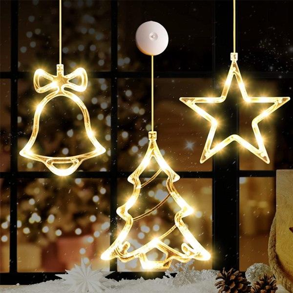 3 stk. Julevindusilluminasjonsdekorasjoner, batteridrevet julelys