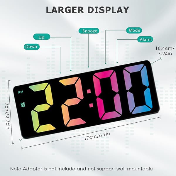 Digital väckarklocka - LED-klocka med stor display för sovrum, skrivbord och kontor - Temperaturvisning, Regnbåge Rainbow
