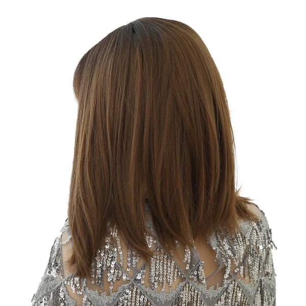 TG Kvinnor Ombre Lång lugg Naturlig mörkbrun axellängd Kort rakt hår Full Peruk
