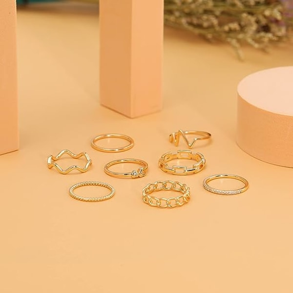 8 stk. 14 karat guldbelagte damer stakbare ringe guld sølv Stacki