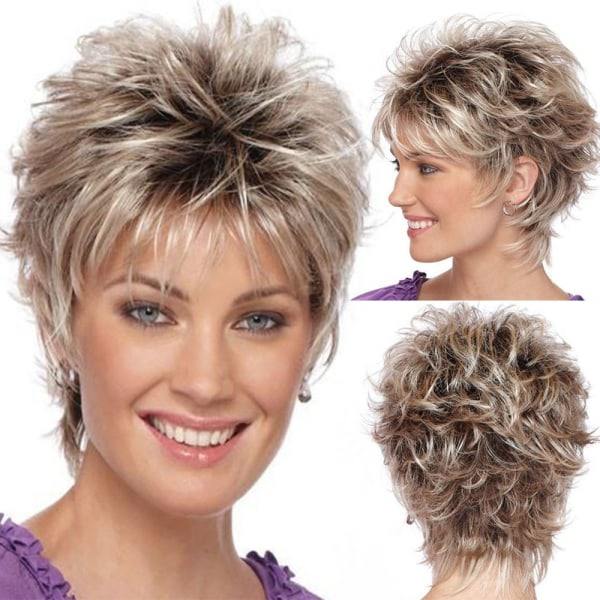 Damer Silverbrun Utåtriktad Fluffig Gradient Kort Peruk Cosplay