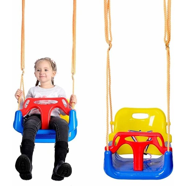 Babygynge, 3 i 1 Baby Børnegynge, Babygyngesæde med Ryglæn og Sikkerhedssele, 6 Måneder til 6 År, Indendørs Udendørs Gyngesæt (Blå 3 i 1)