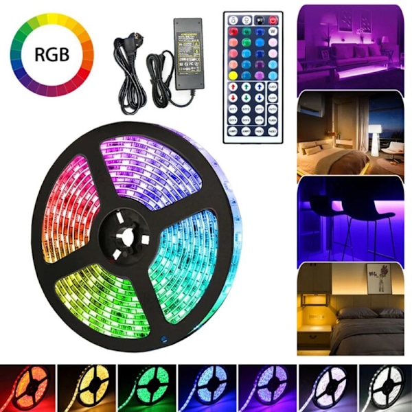 RGB LED Slingor Färgskiftande LED Strip 60st IP20 med 44 Knappars Fjärrkontroll 10M