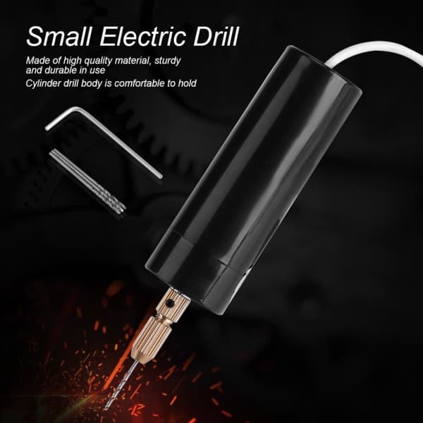 Mini håndholdt drill, bærbar elektrisk drill med 3 borrkroner DC 5V