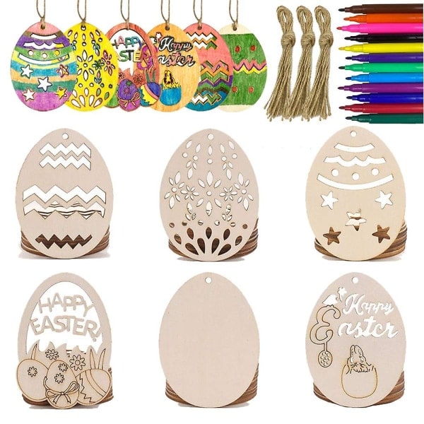 60 stk påskehengende pynt Uferdige treplater egg påskehåndverk
