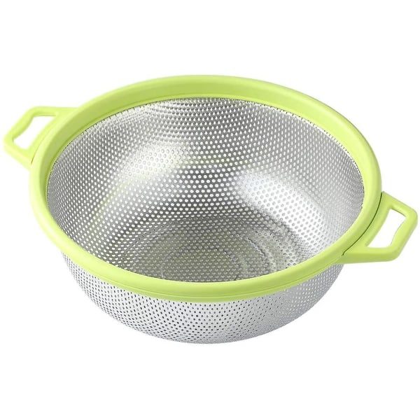 Sil i rustfritt stål med håndtak og ben, stor metall, 27 cm, grønn