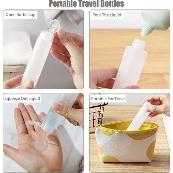 Galaxy Förpackning med 6 st 30 ml/1 oz Rese-Tomma Plastflaskor med Mjuk Kläm, Påfyllningsbara Kosmetiska Behållare