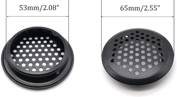 10 stk. - 53 mm - luftriste - ventilationsristdæksel - rustfrit stål - runde ventilationsriste - med netthul - sort