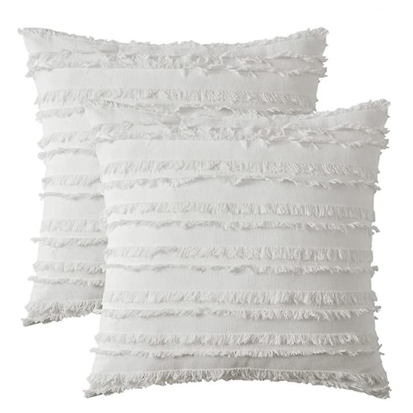 Sett med 2 dekorative Boho putetrekk i lin med striper