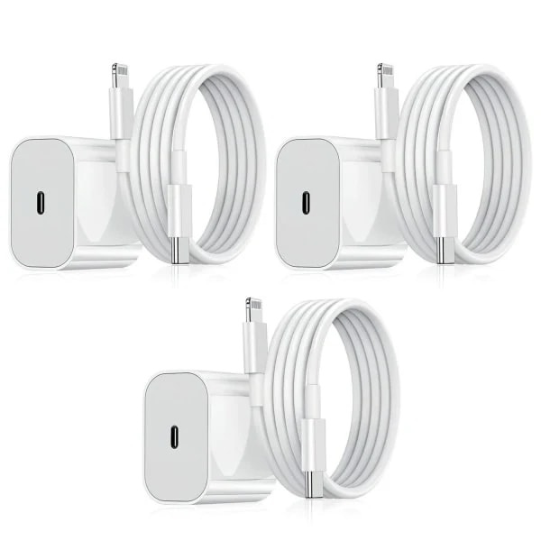 iPhone-lader - Hurtiglader - Adapter + Kabel 20W USB-C 3stk 3Pcs 3Pcs