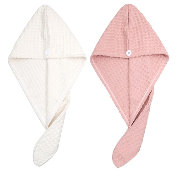 TG 2-pack mikrofiber snabbtorkande hår turban handduksomslag, absorberande vitt + rosa