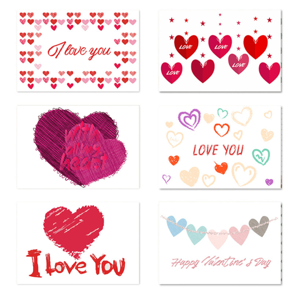 6./ set Alla hjärtans dag gratulationskort med kuvert klistermärken jag älskar dig kort