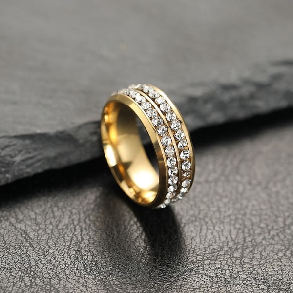 Rostfritt stål diamant ring dubbel rad cirkel diamant ring 6#