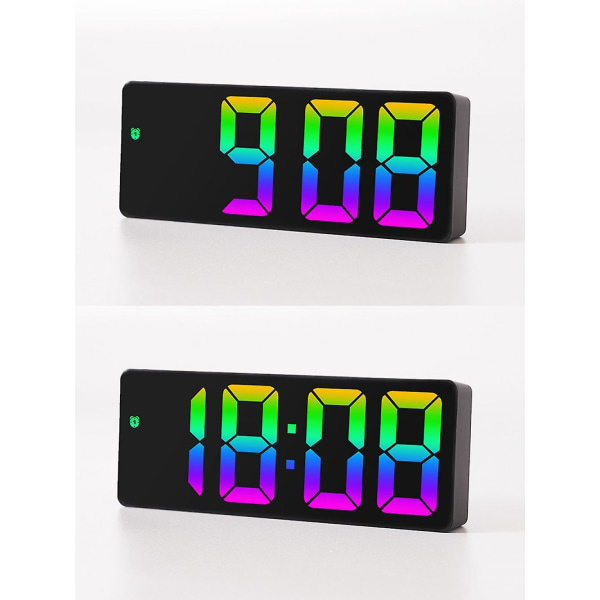 Digital vekkerklokke, stor LED-speilvisning, temperaturvisning, egnet for soverom, hjem, kontor, fargenummer
