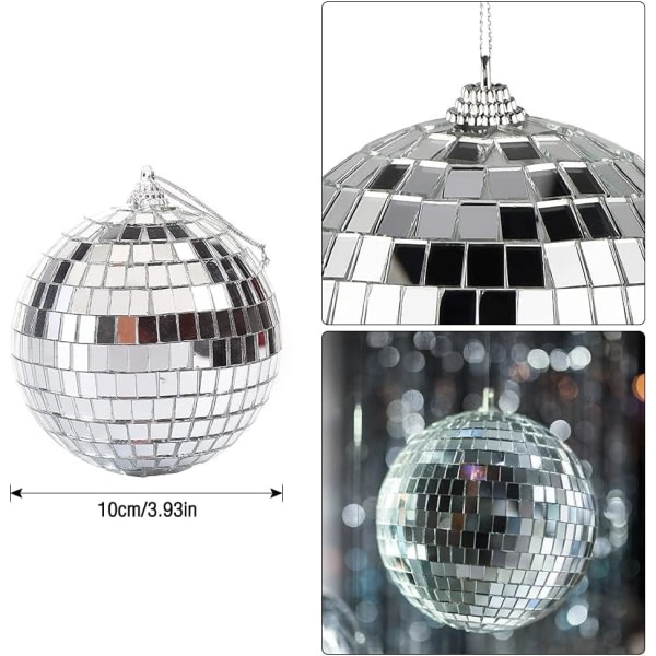 Galaxy 2st Spegelkula, 10cm Julkulor Spegelkula, Silver Glitterboll, Disco Spegelkula Hängande Discolampa för att hänga dekoration, Glitterboll