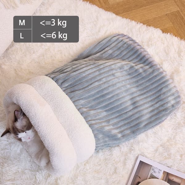 Kattesovepose, plysfløjl og PP-bomuldsseng, halvlukket gemmested til indekatte, små hunde og kæledyr, grå, M, 44 x 31 cm