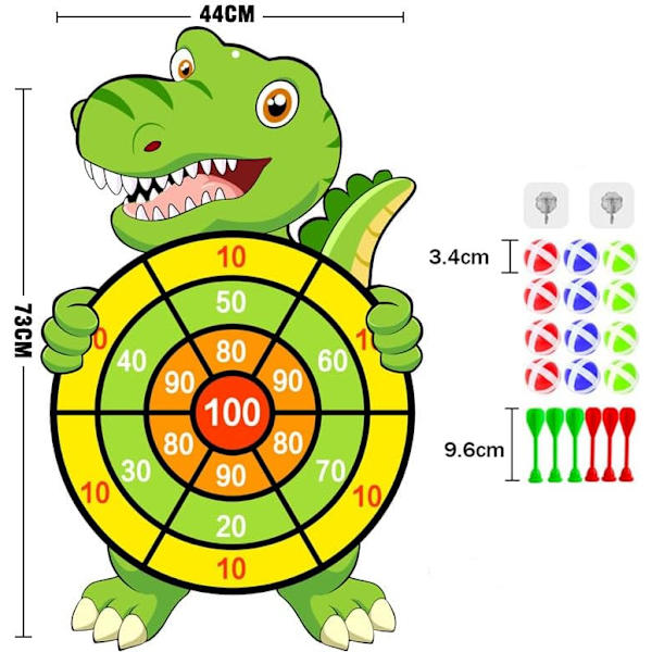 Dinosaurusten Darttitaulu Lapsille, 73 cm, 12 Tarra-palloa ja Liima-koukut