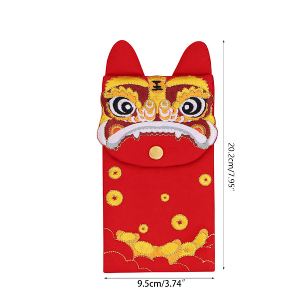 Kinesiska Röda Kuvert HongBao Presentpappersväska Broderad Tiger Lycka Pengar-fickor
