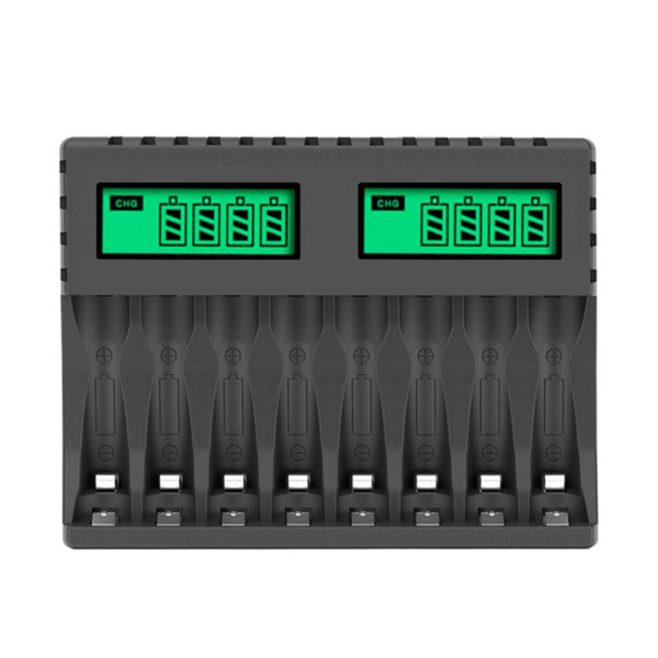 8-plads batterilader med LCD-skærm Intelligent til AA/AAA NiCd NiMh genopladelige batterier Oplader aa aaa lader Sort
