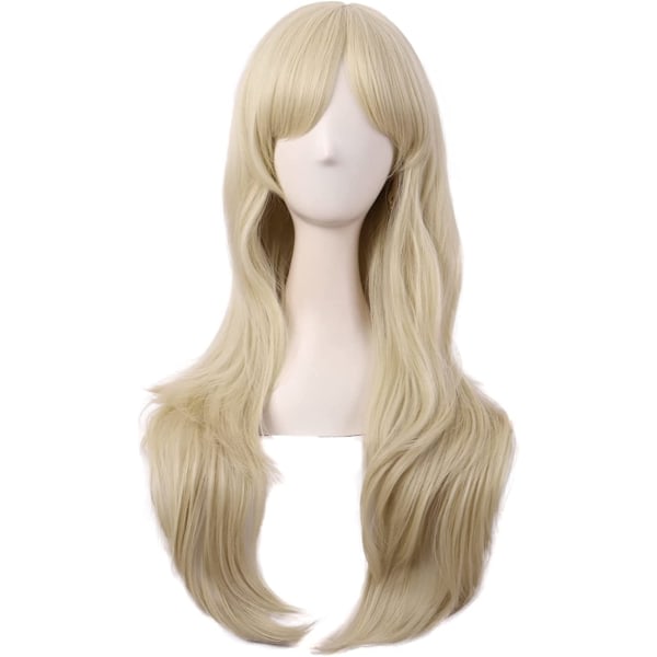 TG 80 cm sidolångt för kvinnor Långt lockigt hår syntetisk peruk (blond)