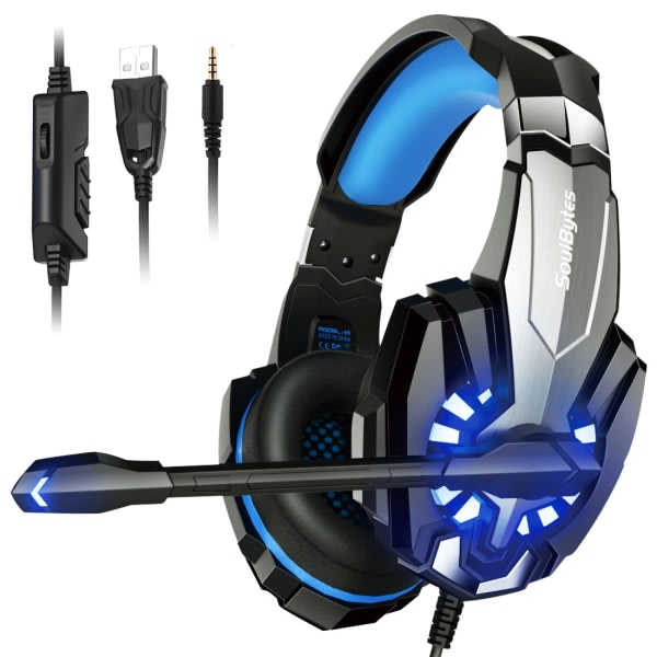 Gaming Headset Gaming Headset Subwoofer Belysning Headset Mobildator PS4 Headset mørkblått