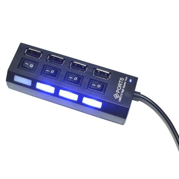 4-ports USB-hub 2.0 High Speed ​​Hub med på/av-bryter og LED-lampe