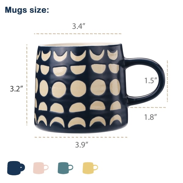 Kaffekop, store kaffekoppe med reliefdesign som gaver, keramiske kaffekoppe med håndtag til mænd og kvinder, blå 15 ounce kaffekop holdbar og moderne