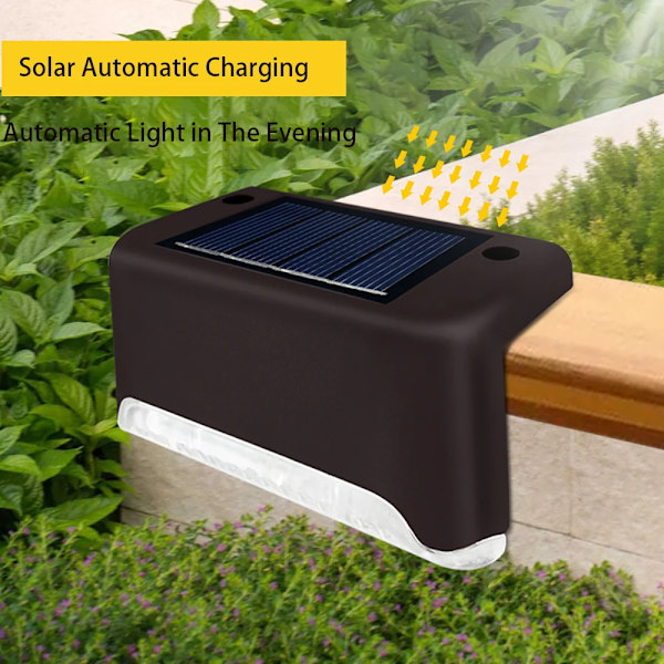 LED Solcelle Trinlampe Terrasse Varmt Hvid Trappe Lys Vandafvisende Havegård Dekoration Udendørs Balkon Lampe Stibelysning til Hæk Brown Warm Light 4PCS