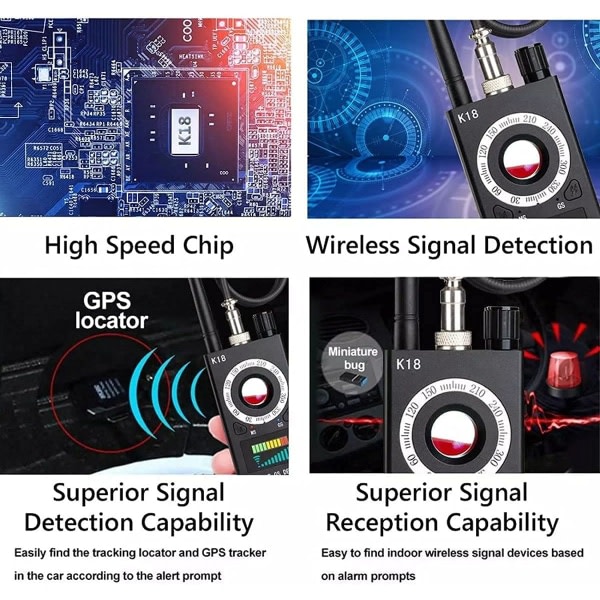 Dold kameradetektor, antispiondetektor, buggdetektor, GPS-detektor