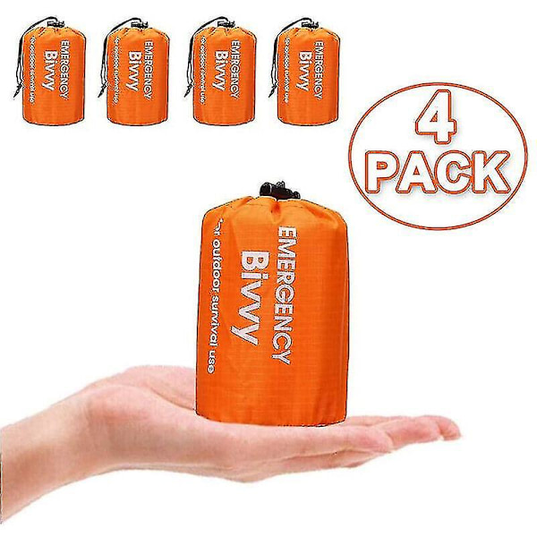 4x Emergency sleeping bag for outdoor use, waterproof, thermal, for camping and survival