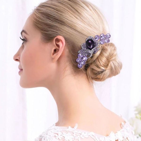 Rhinestone Hårkam Kristall Fyrtands Hårgaffel Blomkam Brudhuvudbonader Blå