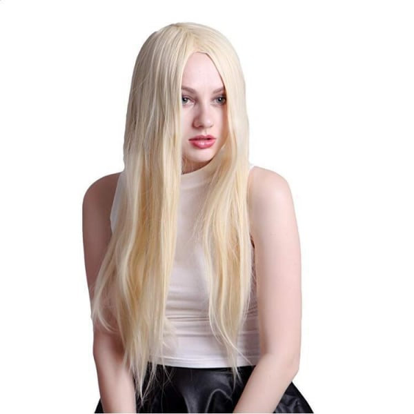 TG Dam Peruk - Långt, Rakt, Off-White Harajuku Ljusblond Kemisk Fiber Peruk för Festivalklädsel och Uppträdanden