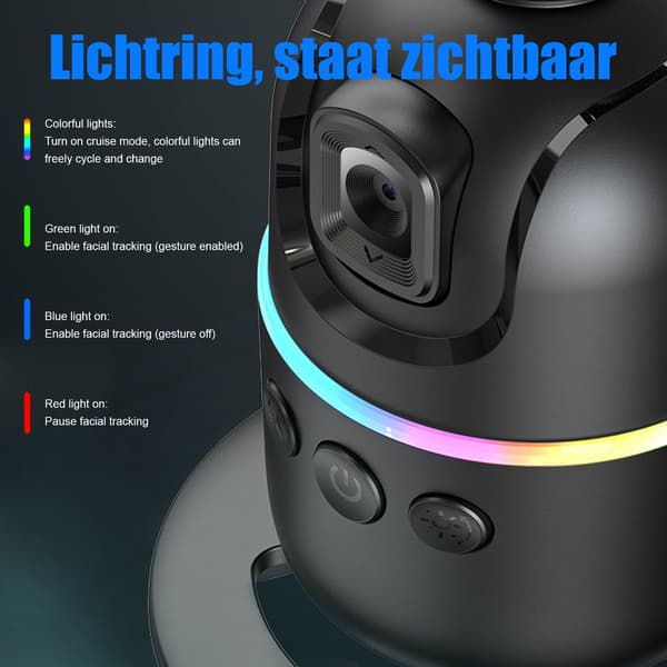 Ansigtssporende selfiestang 360° rotation automatisk ansigtsgenkendelse gestikuleringskontrol USB-genopladeligt telefonstativ til vlogging live-streaming, sort