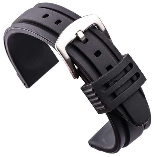 TG Klockarmband i Gummi (Gummilänk) Svart 24mm