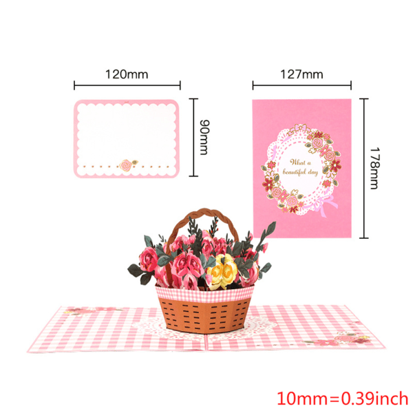Roe Flower 3D Pop-Up Gratulasjonskort for morsdag, bryllupsfest med konvolutt