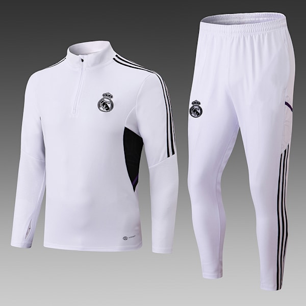 Real Madrid träningsdräkt med långärmad tröja, vit byxa, säsong 22-23 white pants 18#