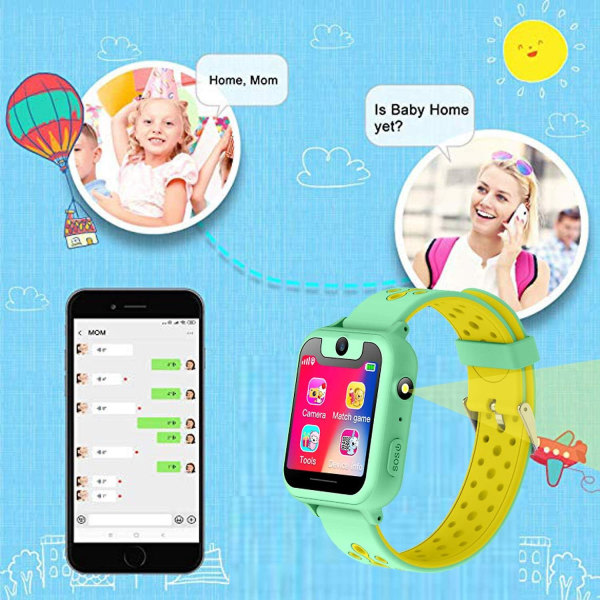 Barnesmartklokketelefon med Lbs Tracker - Pojkar & Flickor Lbs Posisjonsklokker med kameraspill, grønn,barn, unisex