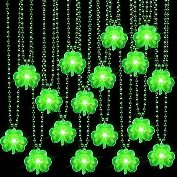 12:a St. Patrick's Day Accessoarer Green Light Up Shamrocks Halsband Led Vihreä Shamrock Beads Halsband Irish Metallic Irlannin St. Patrick Party Dr.