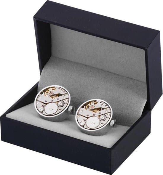 BUGOLINI Tourbillon Mekaniske Manchetknapper til Mænd, Runde Manchetknapper i Rustfrit Stål med Roterende Tandhjul, Gave til Forretning og Bryllup, Sølv